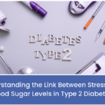 Illustration depicting stress and its impact on blood sugar levels in type 2 diabetes.
