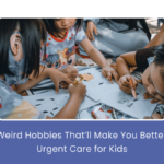 A healthcare professional playing a guitar while a child smiles during an urgent care visit, showcasing how hobbies improve pediatric care skills.