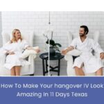 Texas-themed hangover IV drip with cowboy accessories against Austin sunrise backdrop for fast party recovery