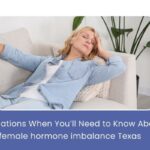 Woman experiencing hormonal imbalance symptoms like fatigue, acne, or mood swings with a Texas backdrop.