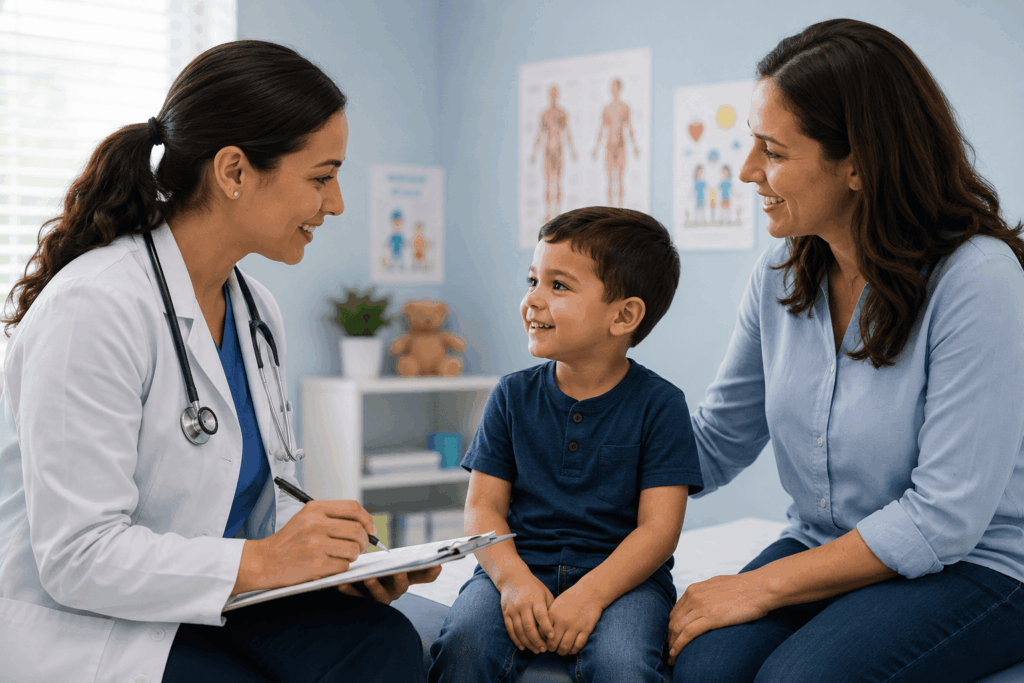 Pediatric wellness consultation discussing dehydration symptoms in kids Texas families experience