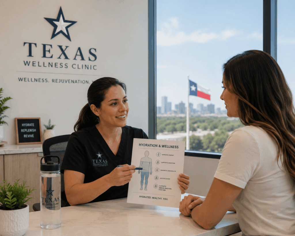 Functional medicine consultation about hydration and fatigue symptoms in Texas