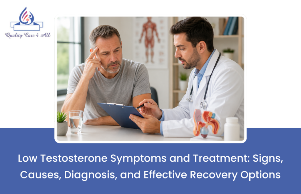 Doctor discussing low testosterone treatment with patient in Garland Texas