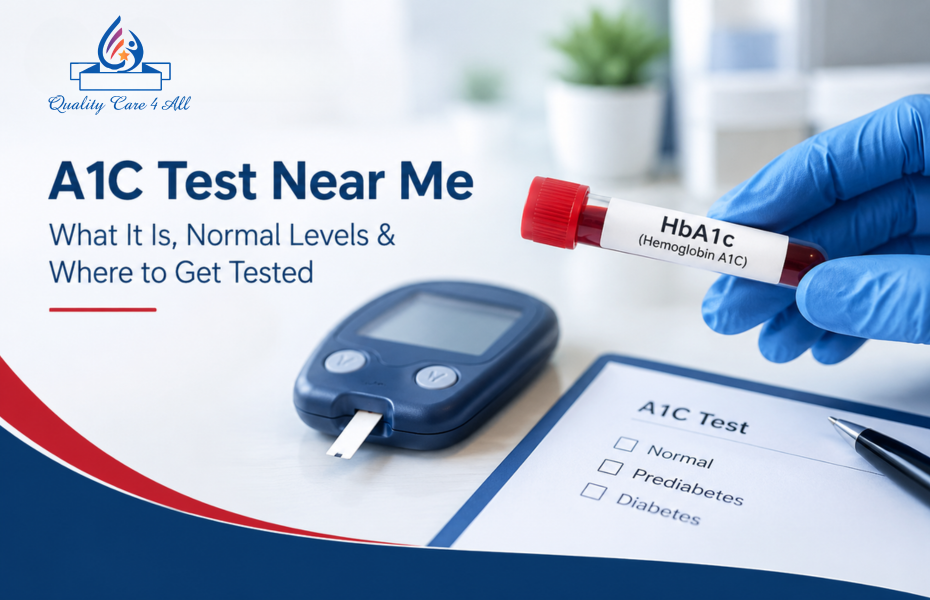A1C Test Near Me showing diabetes blood sugar testing information