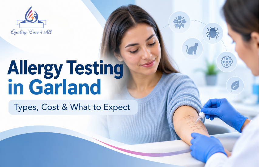 Patient discussing allergy testing in Garland with a healthcare provider